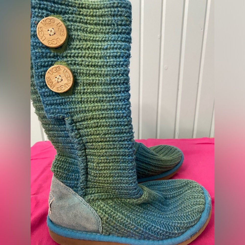 UGG Green Knit Button Boots size one